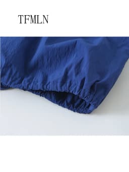TFMLN Vintage Blue Single Breasted Jackets For Women 2026 Autumn New Chic Causal Folds Sleeve Stand Collar Coats High Street Top