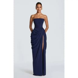 2026 new strapless evening dress women's long pleated slit sexy party dress European and American style
