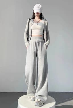 Women's Gray Sports High Waist Hanging Loose Slimming Straight Leg Wide Leg Pants American Sweatpants