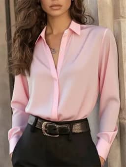 Women's Long Sleeve Button Down Blouse - Elegant Office Chic Top with Classic Collar & Versatile Style
