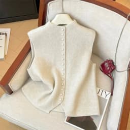 Elegant Sleeveless Sweater Knit Single Breasted Button Waistcoat Casual Streetwear Knitwears Tank Ladies irregular Sweater Vest