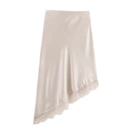 BSAY Lace Asymmetry Satin Texture Skirt Women Fashion Autumn Winter New Solid Chic Female High Waist Elegant Skirts Mujer