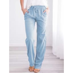 2026 New Women Cotton Drawstring Pants Elastic Waist Casual Solid Color Trousers Baggy Loose Straight Leg Breathable Sweatpants