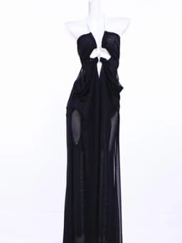 Kliou Ruched Elegant Gown Dress Woman Mesh Patchwork Luxury Chain Halter Backless Sleeveless Evening Prom Party Hipster Vestidos