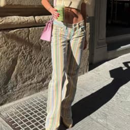 HXAO 2026 Jeans For Woman Rainbow Striped Baggy Jeans Pants Y2K Denim Wide Leg Pants Colorful Cowboy Summer Pants Streetwear
