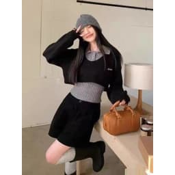 YIBASHU Winter Women Two Piece Sets Long Sleeve Crop Sweater Knitwear Preppy Sweater Pullovers Jumper College Jerseys Shoujo 90s