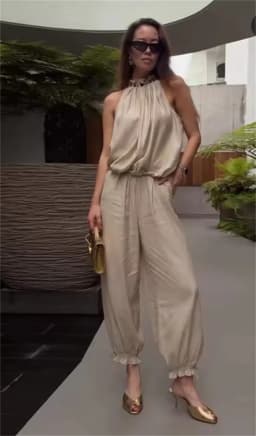 Women's Suit 2026 Summer New Khaki Sleeveless Beaded Vest with Lantern Pants Set Fashionable and Stylish