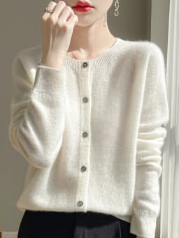 Women 100% Merino Wool Cardigan Soft O-Neck Cashmere Sweater OL Buttoned Knitwear Casual Top Clothing Korean Style