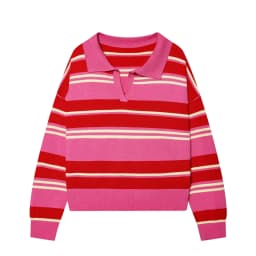 Autumn Women's 2026 New Knitted Striped Sweater Polo Neck Pullover Autumn Fashion Loose Elegant Warm Young Women Sweater Street
