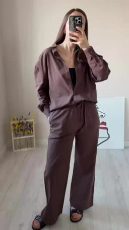 Bornladies Cotton Casual Pants Sets Women's Solid Color Cozy Lapel Long Sleeve Shirt Summer Outfit Elastic Waist Pants Suits