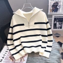 Sweater Pullover Women Autumn Winter Underwear 2026 New Zipper Stripe Underlay Short Style Popular Premium Sweater Female