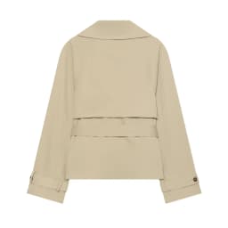 BSAY 2026 Women Short Trench Coat Lapel Double Breasted Belted Waist Long Sleeve Cropped Windbreaker Casual Commuter Outerwear