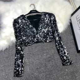 Street Fashion Joker Short Edition Sequins Small Suit Sparkling Bead Piece Suit Small Jacket Tank Top Jazz Dance Performance