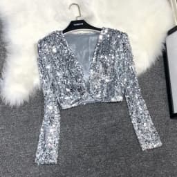 Street Fashion Joker Short Edition Sequins Small Suit Sparkling Bead Piece Suit Small Jacket Tank Top Jazz Dance Performance