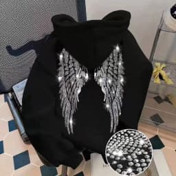 2026 Trendy New Minimalist Design with Wings and Rhinestone Sweatshirt, Casual Loose Hoodie, Pullover Jacket