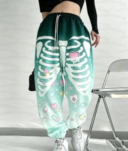 Spring and Autumn Women's Men's Gothic Hip Hop Yami Kawaii Y2K Skull Print Street Style Casual Long Jogger Pants