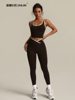 2 Piece Yoga Set Women Crossover V Waist Leggings Contrast Trim Sports Bra Gym Workout Matching Set Fitness Activewear Suit