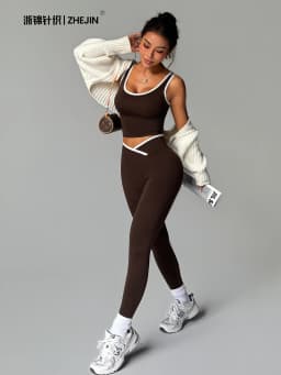 2 Piece Yoga Set Women Crossover V Waist Leggings Contrast Trim Sports Bra Gym Workout Matching Set Fitness Activewear Suit