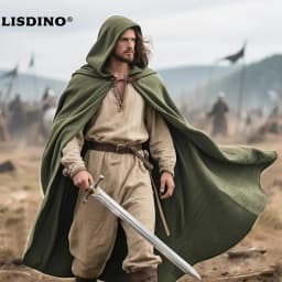 LisdinoL'VOW Medieval Hooded Cloak Linen Renaissance Cape With Hood - Halloween Hobbit Cosplay Witch Wizard LARP