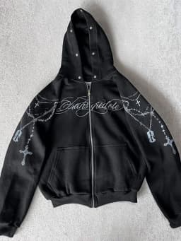 Winter Fashion Streetwear Women's Gothic Punk Faux Fur Hooded Jacket With Cross Print Trendy Edgy Zip - Up Sweatshirt 2026 New