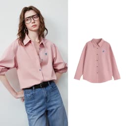 TOYOUTH Women's Color Block Heart Embroidery Blouse 2026 Summer New Pure Cotton Loose Button Down Morandi Color Daily Wear Top