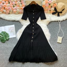 YuooMuoo Brand Fashion Vintage Turn-down Collar Knit Maxi Dress Elegant Single-breasted A-line Long Shirt Dress Lady Vestidos