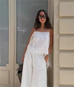 Guobioziy 2026 Women's Summer New Top White Strap Hollow Out Embroidered Asymmetric Top Beach Vacation Stylish