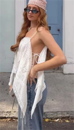 Guobioziy 2026 Women's Summer New Top White Strap Hollow Out Embroidered Asymmetric Top Beach Vacation Stylish