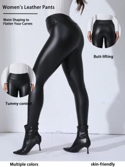 Women PU Leather Fleece-lined Leggings With Pockets Elastic Slim Skinny Pants High Waist Daily Trendy Casual Trousers