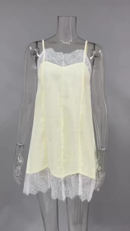 Bornlandies 2026 New Summer Casual Lace Patchwork Camisole Skirt Cotton Loose Light Yellow Sleeveless Dress