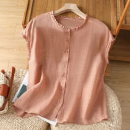 Women Cotton Linen Sleeveless Blouse Ruffle Collar Button Elegant Flying Sleeve Design Shirt Ladies Office Breathable Cardigan