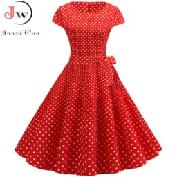 Women Summer Dresses Robe Vintage 1950s 60s Pin Up Big Swing Party Work Wear Rockabilly Dress White Polka Dot Vestidos