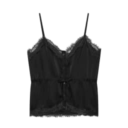 Lace-decorated satin-feel camisole crop top, flowing, sexy open back, 2026 summer new style, tie-waist, comfortable