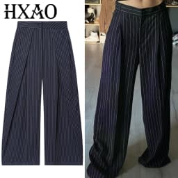 HXAO Striped Pleated Pants Women's Autumn 2025 Ladies Baggy Wide Leg High Waist Casual Oversize Trousers Harem Pants