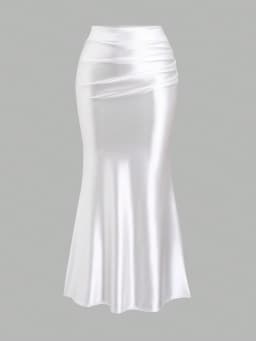 White Pleated Fishtail Skirt