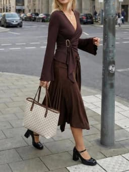 Ladies High Waist Midi Skirt with O-Ring Belt Detail Asymmetrical Gathered Hem And Fish Tail Design for Women