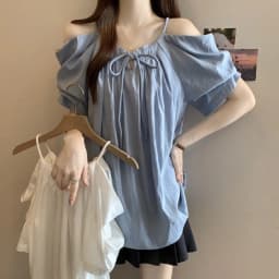 Summer Plus Size Women's New Arrival Solid Color Versatile Loose Slimming Drawstring Tank Top One-Shoulder Short Sleeve Top