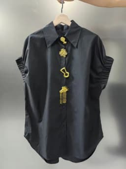 Luxury Design Removable Sequins Blouses Shirts Women 2026 Summer Trend Short Sleeve Black White Tops for Women рубашка женская
