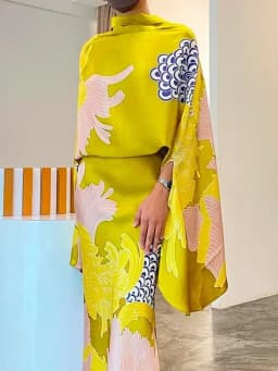 Yeezzi Women Vintage Elegant Flower Printed Batwing Sleeves Blouses & High Waisted Party Evening A-Line Skirts Sold Separately