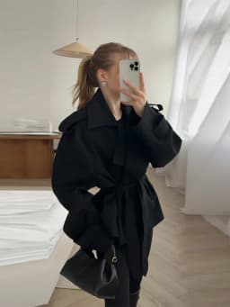 Women Oversized Short Trench Coat Belted Lapel Epaulet Cropped Mid Waist Casual Windbreaker Elegant Commute Autumn Outerwear