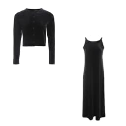 2024 Autumn Women Solid Color New Sleeveless Dress Single-breasted Long-sleeved Cardigan And Long Robes Female Casual Clothes