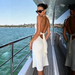 Sexy Bodycon Midi Dress Women's V Neck Backless Lace-up Curvy Dresses Summer Evening Party Birthday Beach 2026 Holiday Vacation