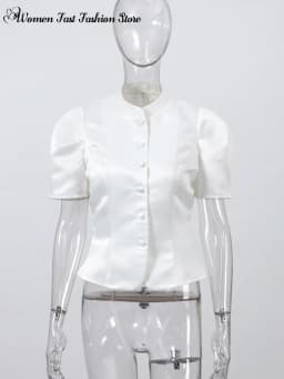 Elegant Single-breasted Short Sleeve Top Women's Solid O-neck Tank Tops Coat 2026 Spring Summer New Ladies High Street Outwear