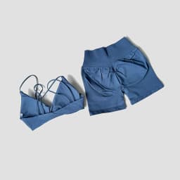 WAREBALL 2 Pcs Gym Set Women Vision Twist Front Bra V Neck Cross Waist Quick Dry Shorts Suit Pilates Workout Running Fitness Set
