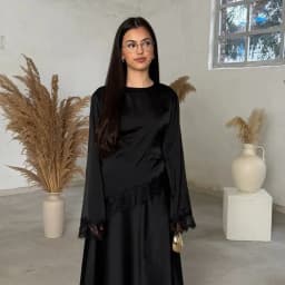 New Belted Waist Lace Patchwork Top Asymmetrical Design Solid Color Long Sleeves Elegant Irregular Hemline Satin Blouse Women