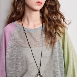 TOYOUTH Women Airy Slub Linen Knit Top 2026 Spring New Crew Neck Loose Asymmetric Color-Block Blouse