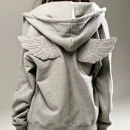Women Fashion Grey Angel Wing Embroidered Hoodie Zipper Kawaii Pullover Sweatshirt Wing Y2K Streetwear Goth 2000s Alt Clothes
