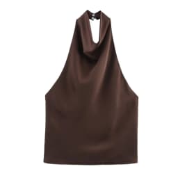 ETJ Women's 2026 Spring Cowl Neck Sleeveless Top Satin Backless Halter Blouse Elegant Party Night Out Wear Fashion Statement