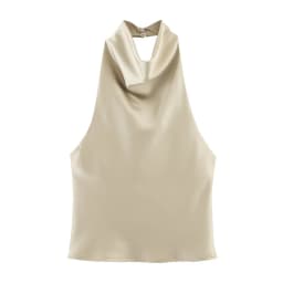 ETJ Women's 2026 Spring Cowl Neck Sleeveless Top Satin Backless Halter Blouse Elegant Party Night Out Wear Fashion Statement
