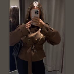 Women Vintage Cropped Coat Stand Collar Waist Slim Belt Double-breasted Jacket 2026 Autumn Winter Commute Office Party Outerwear